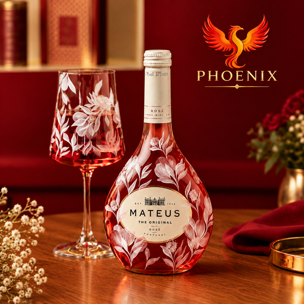 Garrafa de Vinho Rosé Personalizada com Taça