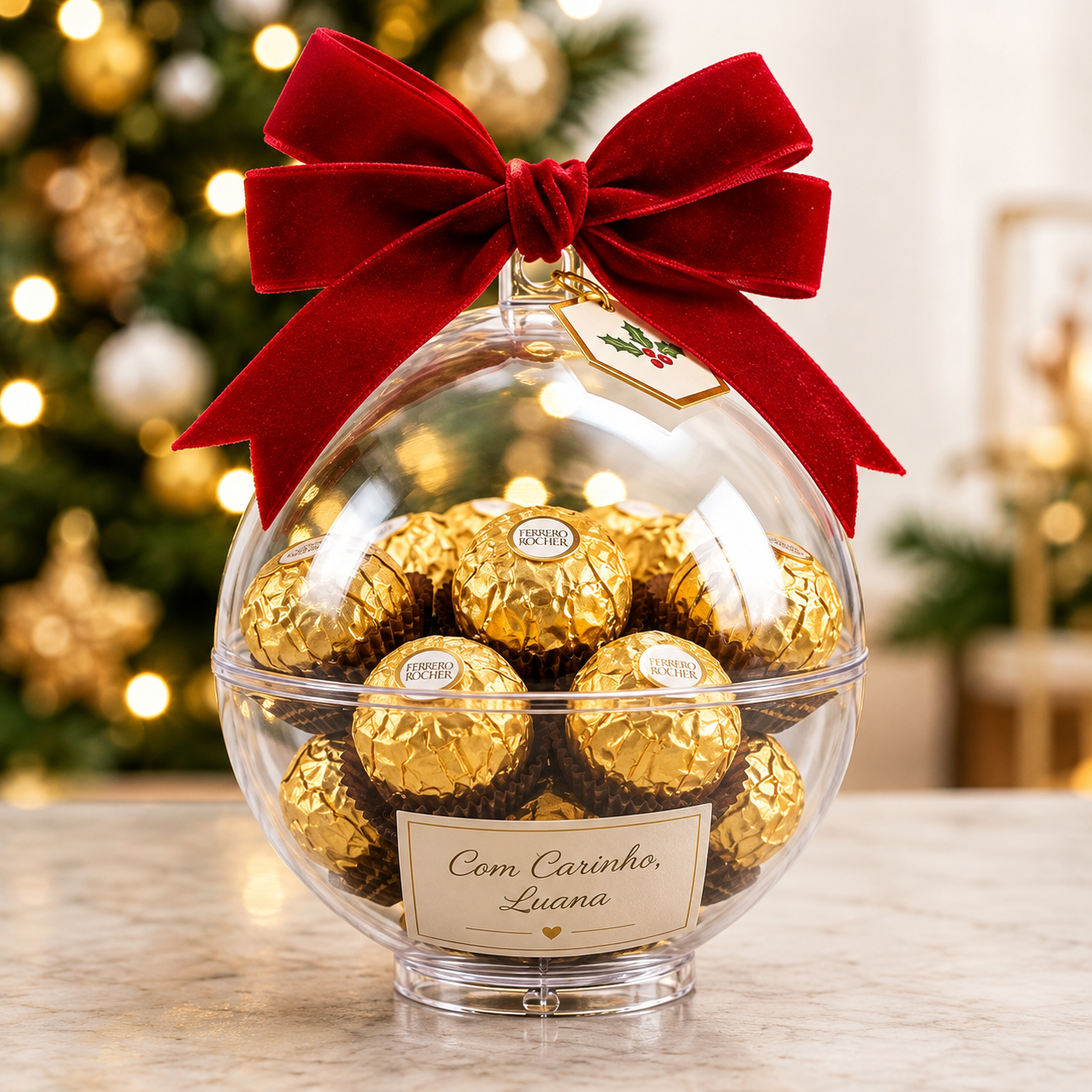 Bola de Natal Recheada com Chocolates – Presente Personalizado